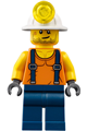 Miner with a shirt with straps, dark blue legs, wearing a mining helmet with stubble and a scar - cty0846