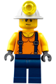 Miner with a shirt with straps, dark blue legs, mining helmet, and sweat drops - cty0847