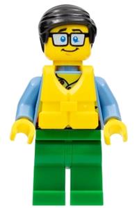 Tourist Minifigure - Coast Guard City - Tourist, Blue Tinted Glasses, Life Jacket, Green Legs - cty0860