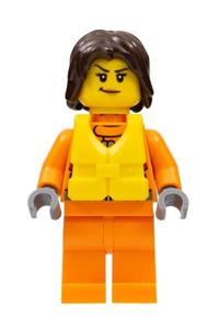 Coast Guard Rescuer  Minifigure - Female Coast Guard city rescuer with dark brown hair wearing a life jacket - cty0863