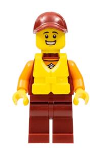 Coast Guard Rescuer Minifigure - Rescuer minifigure from Coast Guard City, wearing a dark red cap with a big smile and a life jacket - cty0866