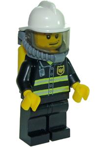 Fire - Reflective Stripes, Black Legs, White Fire Helmet, Smirk and Stubble Beard, Breathing Neck Gear with Yellow Airtanks cty0891