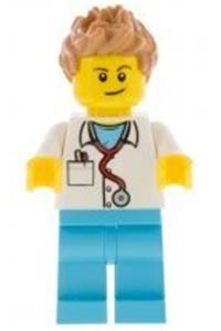 Doctor Minifigure - Doctor with medium nougat spiked hair, wearing medium azure legs and a stethoscope - cty0899