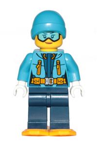 Arctic Explorer Female Minifigure - Female arctic explorer wearing a ski beanie hat, light blue ski goggles, and snowshoes - cty0906