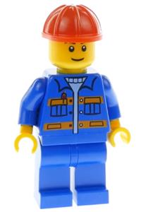 Blue Jacket with Pockets and Orange Stripes, Blue Legs, Red Construction Helmet, Thin Grin cty0925