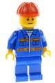 Blue Jacket with Pockets and Orange Stripes, Blue Legs, Red Construction Helmet, Thin Grin - cty0925