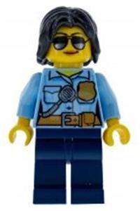 Police Officer Minifigure - Female police officer wearing dark blue legs and sunglasses - cty0936