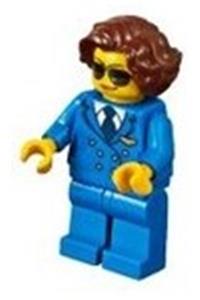 Pilot Minifigure - Female pilot with short reddish brown hair wearing a blue airline uniform - cty0947