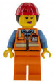 Airport Luggage Handler, Female, Red Helmet with Ponytail, Orange Reflective Uniform - cty0950