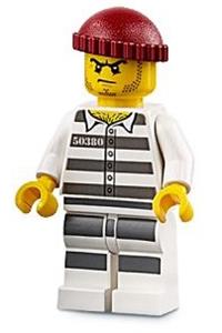 Sky Police - Jail Prisoner 50380 Prison Stripes, Stubble, Dark Red Knit Cap cty0954