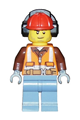 Construction Worker - Orange Zipper, Safety Stripes, Belt, Brown Shirt, Sand Blue Legs, Red Construction Helmet, Headphones, Slight Smile, Stubble - cty0955