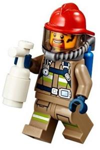 Fire - Reflective Stripes, Dark Tan Suit, Red Fire Helmet, Open Mouth with Goatee, Breathing Neck Gear with Blue Airtanks cty0962
