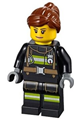 Minifigure with red fire helmet, peach lips closed mouth smile, and reflective stripes with utility belt - cty0963