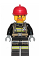 Minifigure with reflective stripes, red fire helmet, and goatee, wearing a utility belt - cty0965