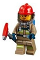 Fire - Reflective Stripes, Dark Tan Suit, Red Fire Helmet, Open Mouth with Peach Lips and Dirty Face, Breathing Neck Gear with Blue Airtanks - cty0967