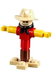 Scarecrow Minifigure - Scarecrow wearing a tan fedora with a black bandana and a red shirt - cty0986