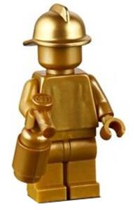 Statue Minifigure - Pearl Gold statue with a metallic gold fire helmet - cty0989