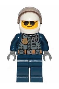 Police - City Pilot, Jacket with Dark Bluish Gray Vest, Dark Blue Legs, White Helmet, Sunglasses cty1001