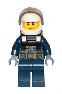 Police - City Pilot, Jacket with Dark Bluish Gray Vest, Dark Blue Legs, White Helmet, Scowl with Neck Bracket cty1007