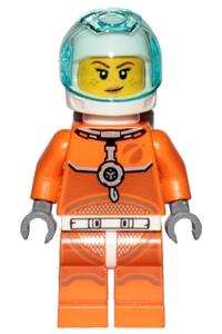 Astronaut - Female, Orange Spacesuit with Dark Bluish Gray Lines, Trans Light Blue Large Visor, Freckles with Smirk and Winking cty1008