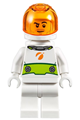 Male astronaut in a white spacesuit with a lime belt, trans orange large visor, sporting stubble and a smirk - cty1009