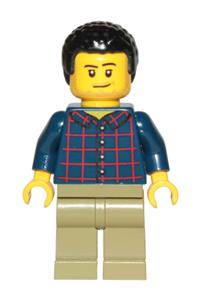 Dad - Dark Blue Plaid Button Shirt, Olive Green Legs, Black Hair Male with Coiled Texture cty1017