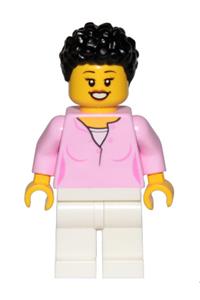 Mom - Bright Pink Female Top, White Legs, Black Hair Coiled and Short cty1018