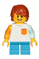 Boy, Freckles, White Shirt with Orange Pocket, Dark Azure Short Legs, Dark Orange Hair Tousled with Side Part - cty1023