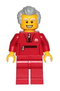 Grandfather Minifigure - Elderly minifigure with light bluish gray hair dressed in a red tracksuit - cty1025