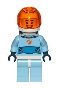 Astronaut Male Minifigure - Male astronaut in bright light blue spacesuit with blue belt, trans orange large visor, and open mouth smile - cty1028