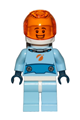 Male astronaut in bright light blue spacesuit with blue belt, trans orange large visor, and open mouth smile - cty1028