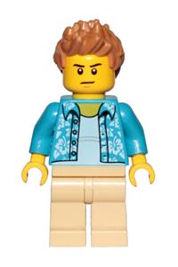 Camera Operator Minifigure - Camera operator with spiked medium nougat hair, wearing a Hawaiian shirt and tan legs - cty1033