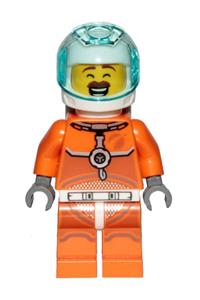 Astronaut - Male, Orange Spacesuit with Dark Bluish Gray Lines, Trans Light Blue Large Visor, Large Smile with Eyes Closed and Smirk cty1034