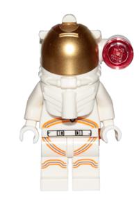Astronaut Female Minifigure - Female astronaut in a white spacesuit with orange lines, equipped with a side lamp and sporting a smile - cty1039