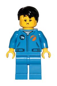 Astronaut Male Minifigure - Male astronaut in a blue jumpsuit with black short tousled hair, sporting a queasy and open mouth smile - cty1040