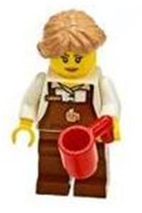 Barista - Female, Reddish Brown Apron with Cup and Name Tag, Medium Nougat Hair cty1049