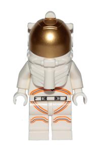 Astronaut Male Minifigure - Male astronaut wearing a white spacesuit with orange lines, featuring a smirk, cheek lines, and black eyebrows - cty1055a