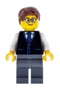 Launch Director - Male, Black Vest with Blue Striped Tie, Reddish Brown Short Tousled Hair, Glasses cty1057