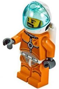 Astronaut Male Minifigure - Male astronaut in an orange spacesuit with dark bluish gray lines, wearing a trans light blue large visor and a black angular beard - cty1063
