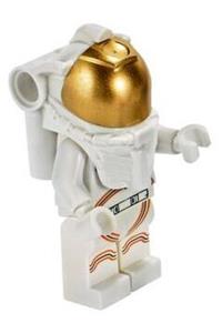 Astronaut Female Minifigure - Female astronaut in a white spacesuit with orange lines, smiling with closed mouth - cty1064