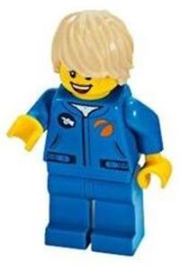 Astronaut - Female, Blue Jumpsuit, Tan Hair Tousled with Side Part, Freckles, Open Smile with Teeth cty1067
