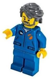 Astronaut Male Minifigure - Male astronaut in a blue jumpsuit with dark bluish gray hair, full angular beard, and an open mouth smile - cty1068