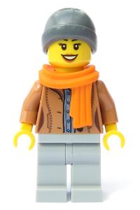 Customer Minifigure - Female customer in a medium nougat jacket with a scarf and ski beanie hat - cty1085