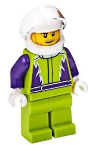 Monster Truck Driver, Lime Legs and Jacket with Purple Flames and Arms, White Helmet cty1107