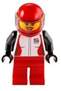 Race Car Driver, Female, Red and White Race Jacket, Red Helmet and Legs cty1109