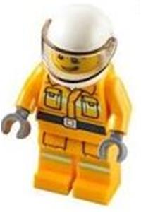 Fire - Reflective Stripes, Bright Light Orange Suit, White Helmet, Crooked Grin cty1114