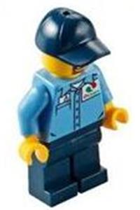 Gas Station Worker Minifigure - Gas station worker wearing a light blue shirt with 'Octan' logo, dark blue legs, and cap - cty1119