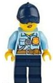 Police - City Officer Female, Bright Light Blue Shirt with Badge and Radio, Dark Blue Legs, Dark Blue Cap with Dark Orange Ponytail, Freckles - cty1125