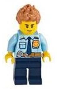 Police - City Officer Shirt with Dark Blue Tie and Gold Badge, Dark Tan Belt with Radio, Dark Blue Legs, Medium Nougat Spiked Hair cty1126