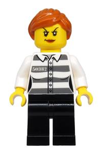 Police - Jail Prisoner 50382 Prison Stripes, Female, Black Legs, Scowl with Peach Lips, Orange Ponytail cty1129